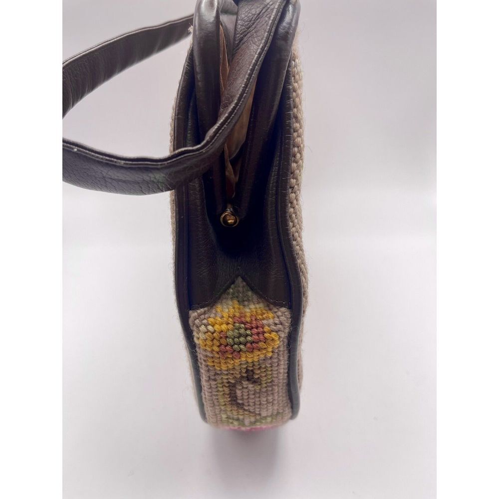 Vtg Petit Point Needlework Purse Handbag Floral Gold Clasp 50s60s - Picture 5 of 14